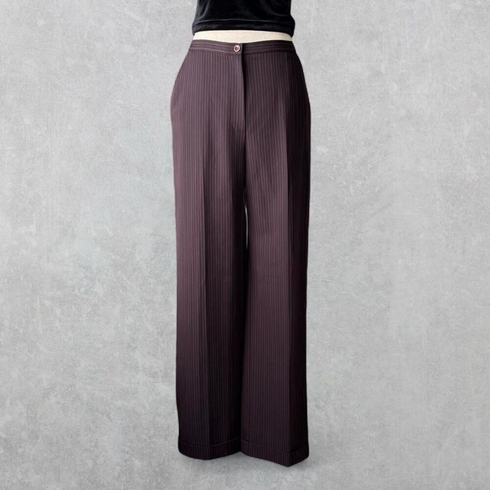 Danny & Nicole Plum Purple Pinstripe Mid Rise Wide Leg Trousers Sz 8